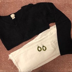 Boxy v neck chenille pullover sweater